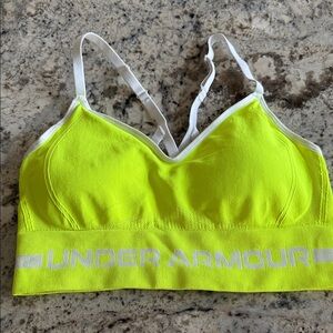 Under Armour Women’s Neon Yellow Seamless Sports Bra with White Trim